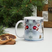 Image 3 of T-Rexie and Caticorn - Christmas Party - White Glossy Mug - 3 Size Options 