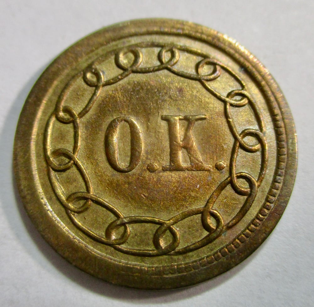 #199-CIVIL WAR SALE: 1864 UNCIRCULATED, LIGHTLY TONED, OUTSTANDING LINCOLN "OK" CAMPAIGN TOKEN