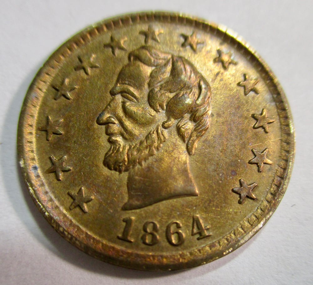 #199-CIVIL WAR SALE: 1864 UNCIRCULATED, LIGHTLY TONED, OUTSTANDING LINCOLN "OK" CAMPAIGN TOKEN