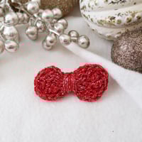Image 1 of CROCHET HAIRBOW - RED GLITTER