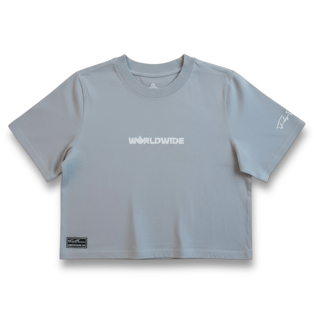 Image of FlyTimez “Worldwide” Crop Tee (Cloud)