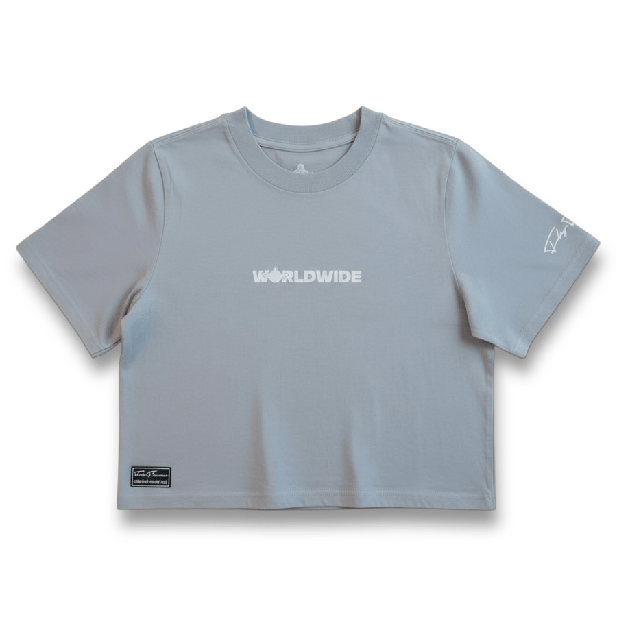 Image of FlyTimez “Worldwide” Crop Tee (Cloud)