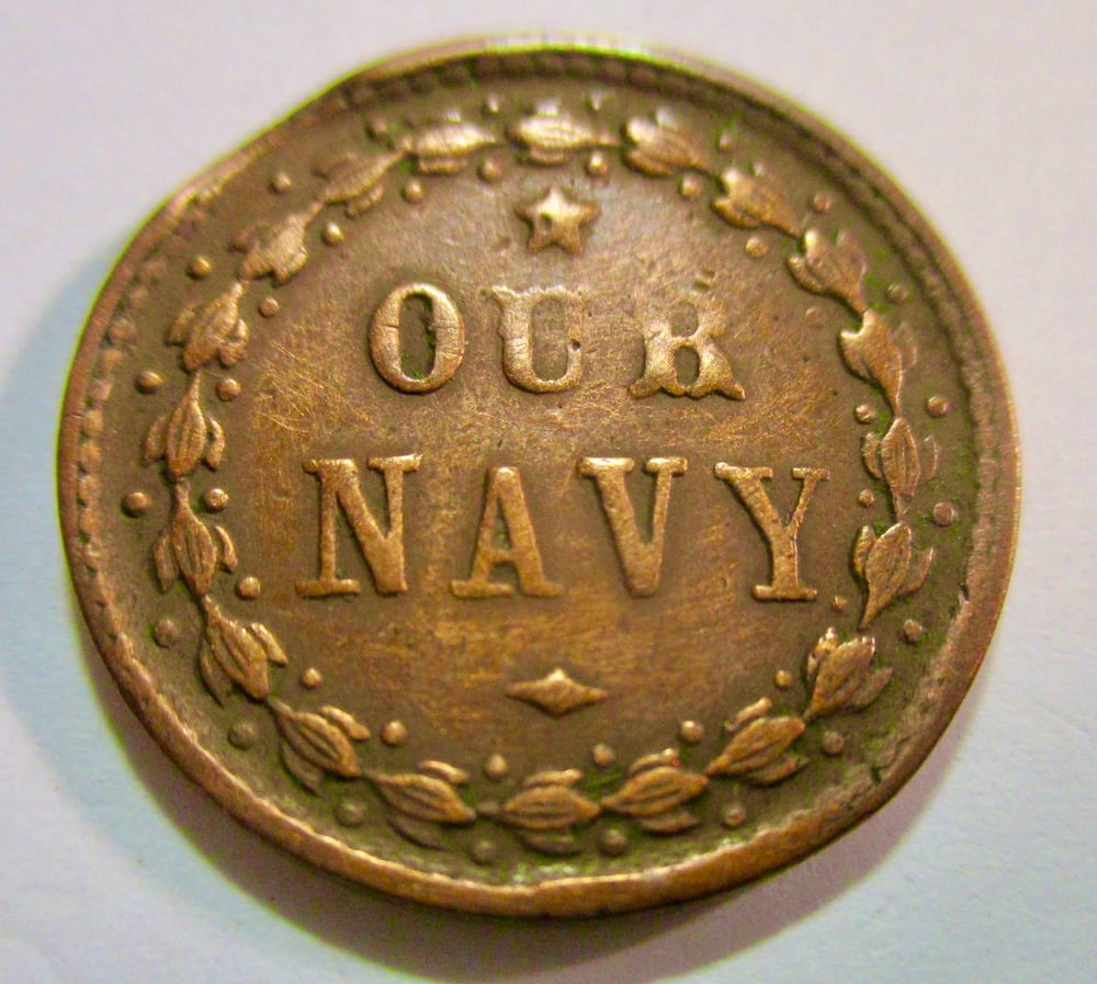 #146-CIVIL WAR SALE: HIGH GRADE MONITOR TOKEN, OUR NAVY, 1864 DATED & SMALL PLANCHET CLIP
