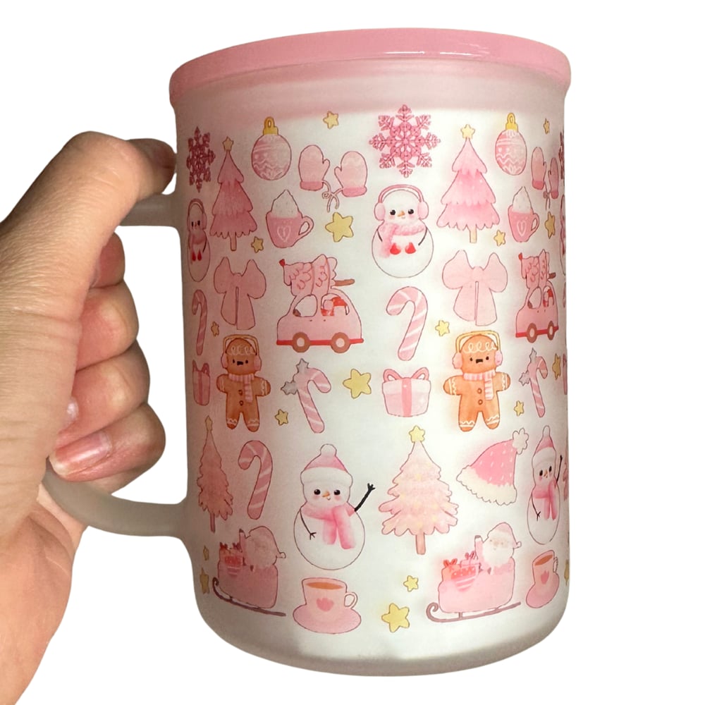 Image of Pink Christmas 17oz Frosted Glass Mug🎄💕