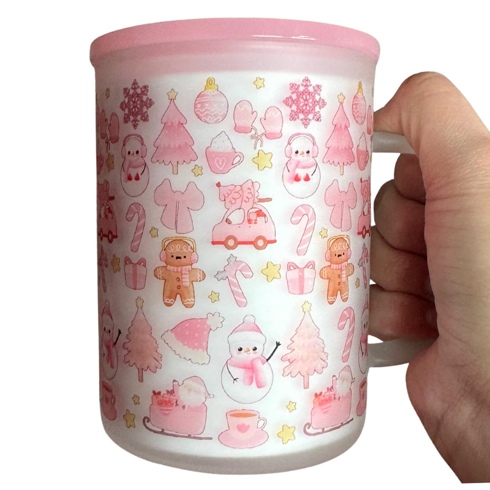 Image of Pink Christmas 17oz Frosted Glass Mug🎄💕