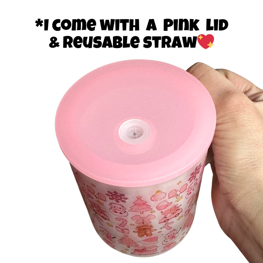 Image of Pink Christmas 17oz Frosted Glass Mug🎄💕