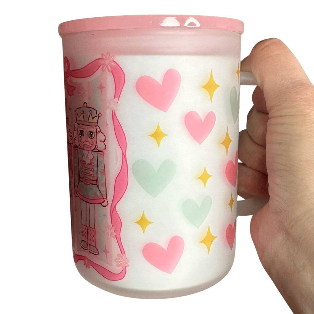 Image of Pink Nutcrackers 17oz Frosted Glass Mug🎄💕
