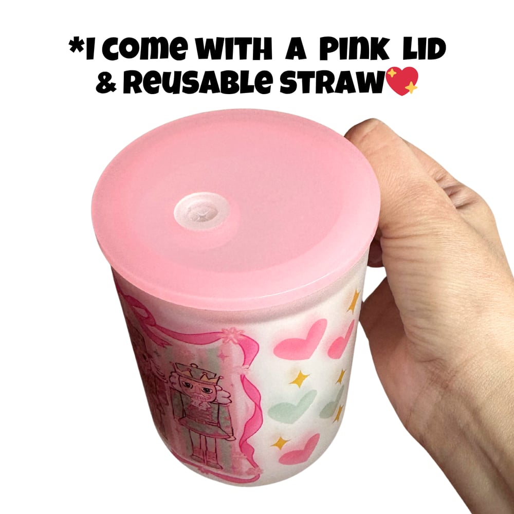Image of Pink Nutcrackers 17oz Frosted Glass Mug🎄💕