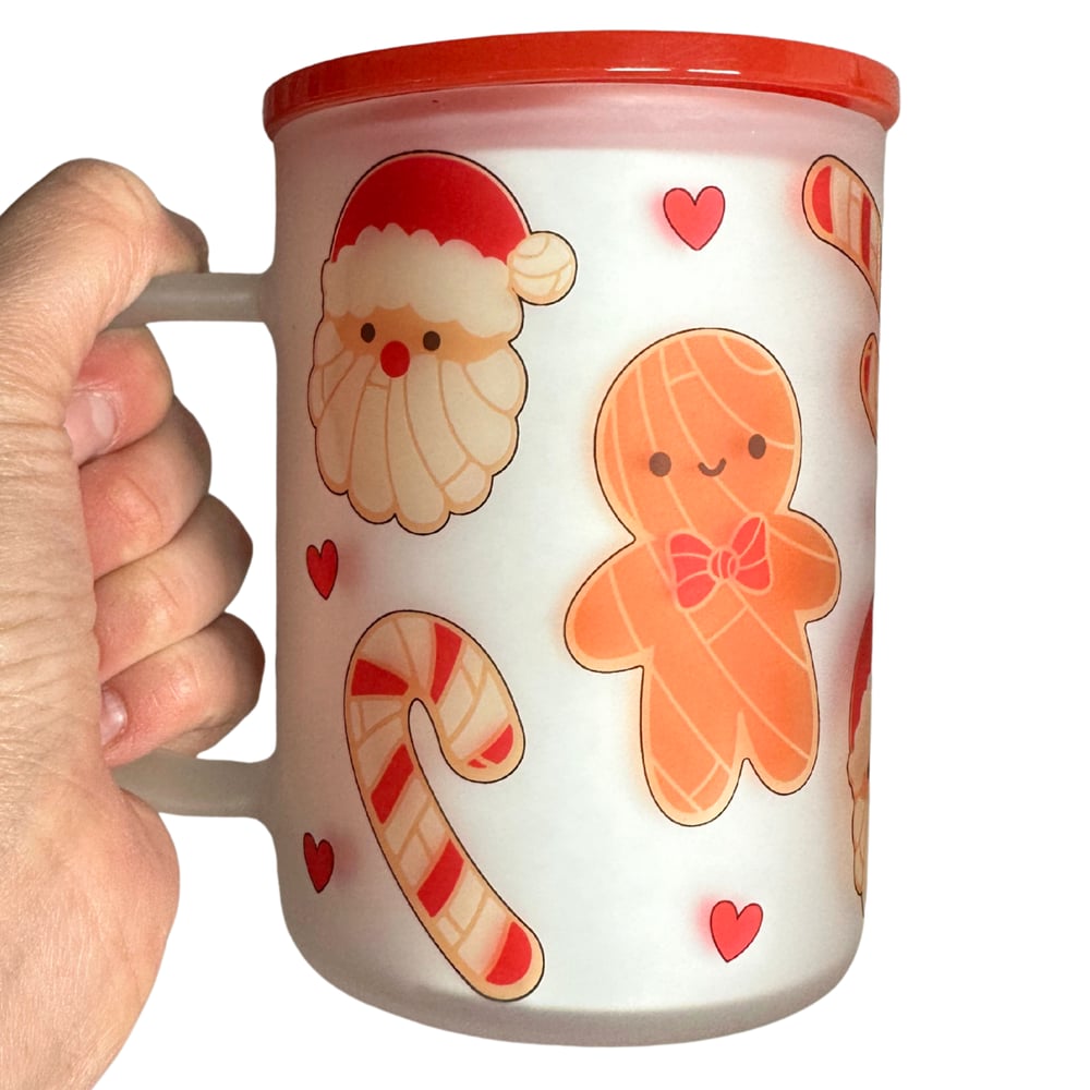 Image of Santa & Gingerbread 17oz Frosted Glass Mug🎅❤️