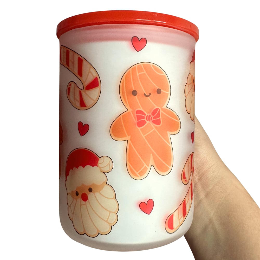 Image of Santa & Gingerbread 17oz Frosted Glass Mug🎅❤️