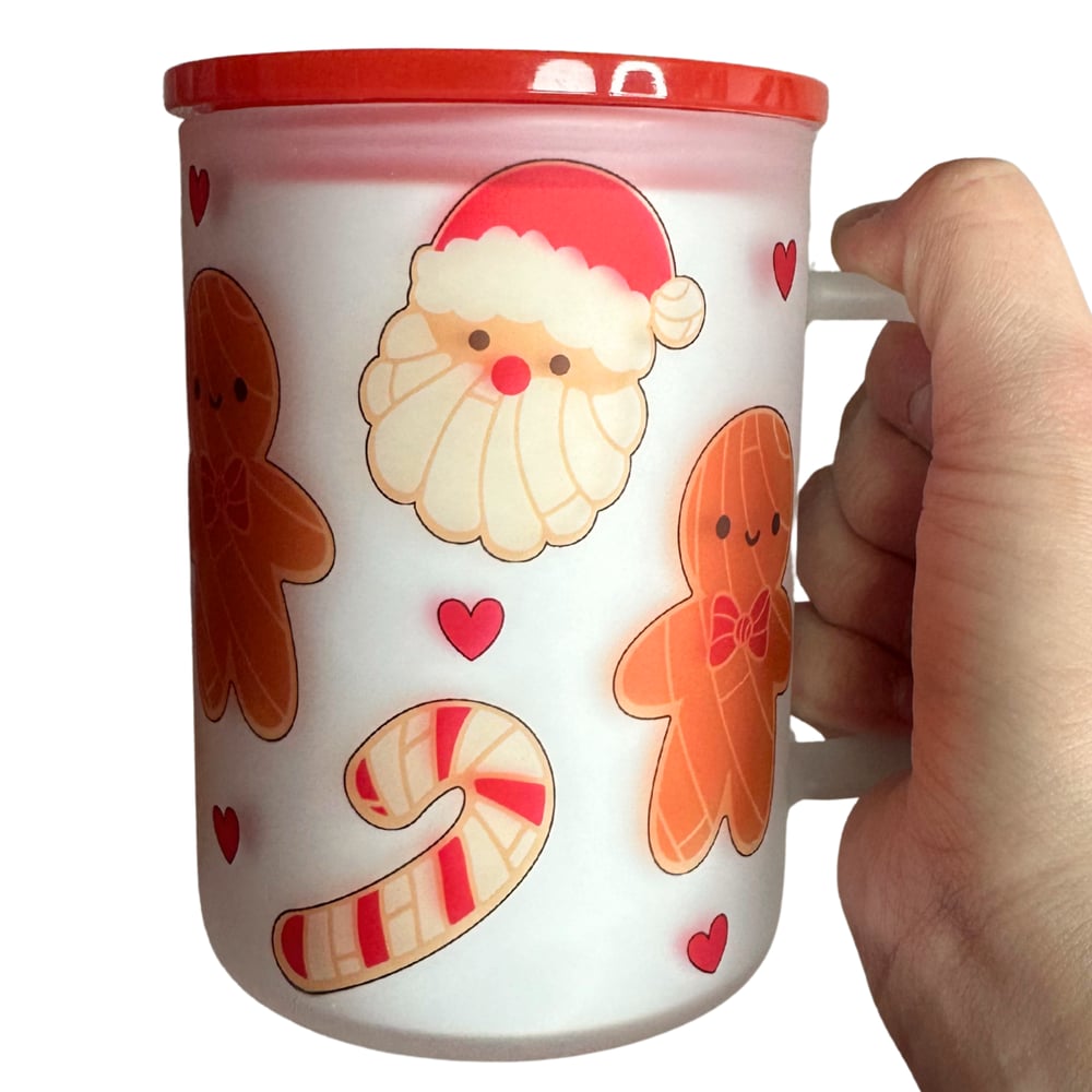 Image of Santa & Gingerbread 17oz Frosted Glass Mug🎅❤️