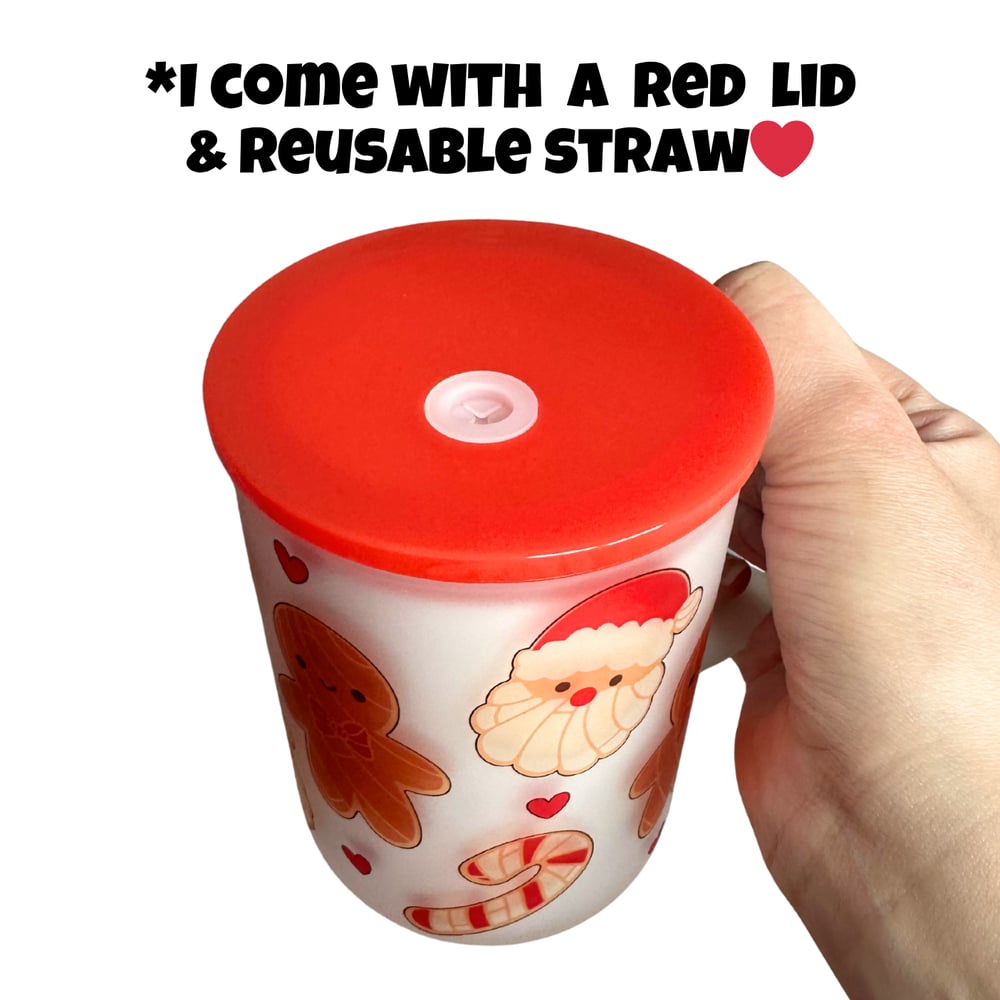 Image of Santa & Gingerbread 17oz Frosted Glass Mug🎅❤️