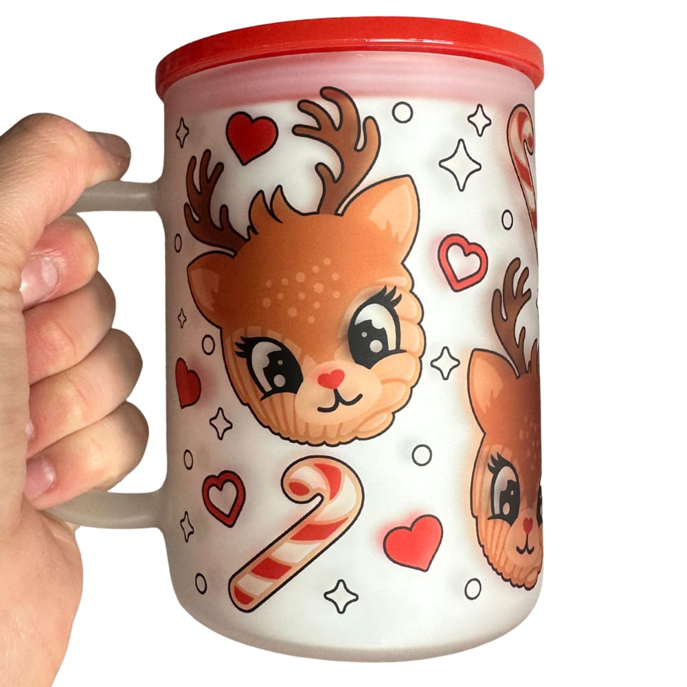 Image of Reindeer Conchas 17oz Frosted Glass Mug🦌❤️