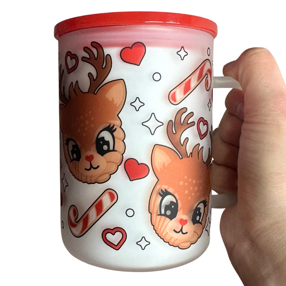 Image of Reindeer Conchas 17oz Frosted Glass Mug🦌❤️