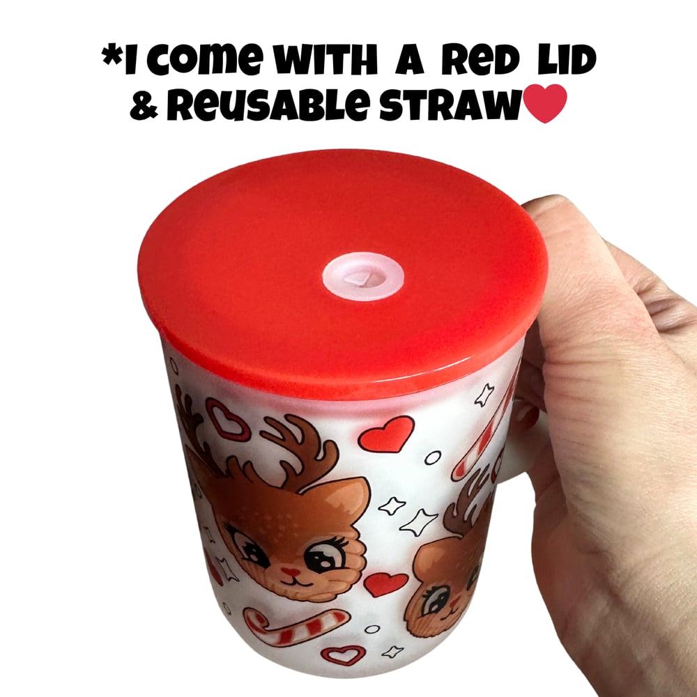 Image of Reindeer Conchas 17oz Frosted Glass Mug🦌❤️