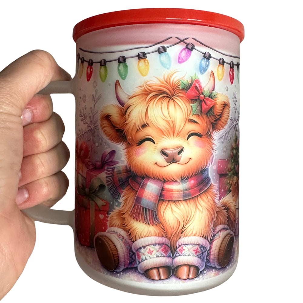 Image of Christmas Cow 17oz Frosted Glass Mug🐮🎄