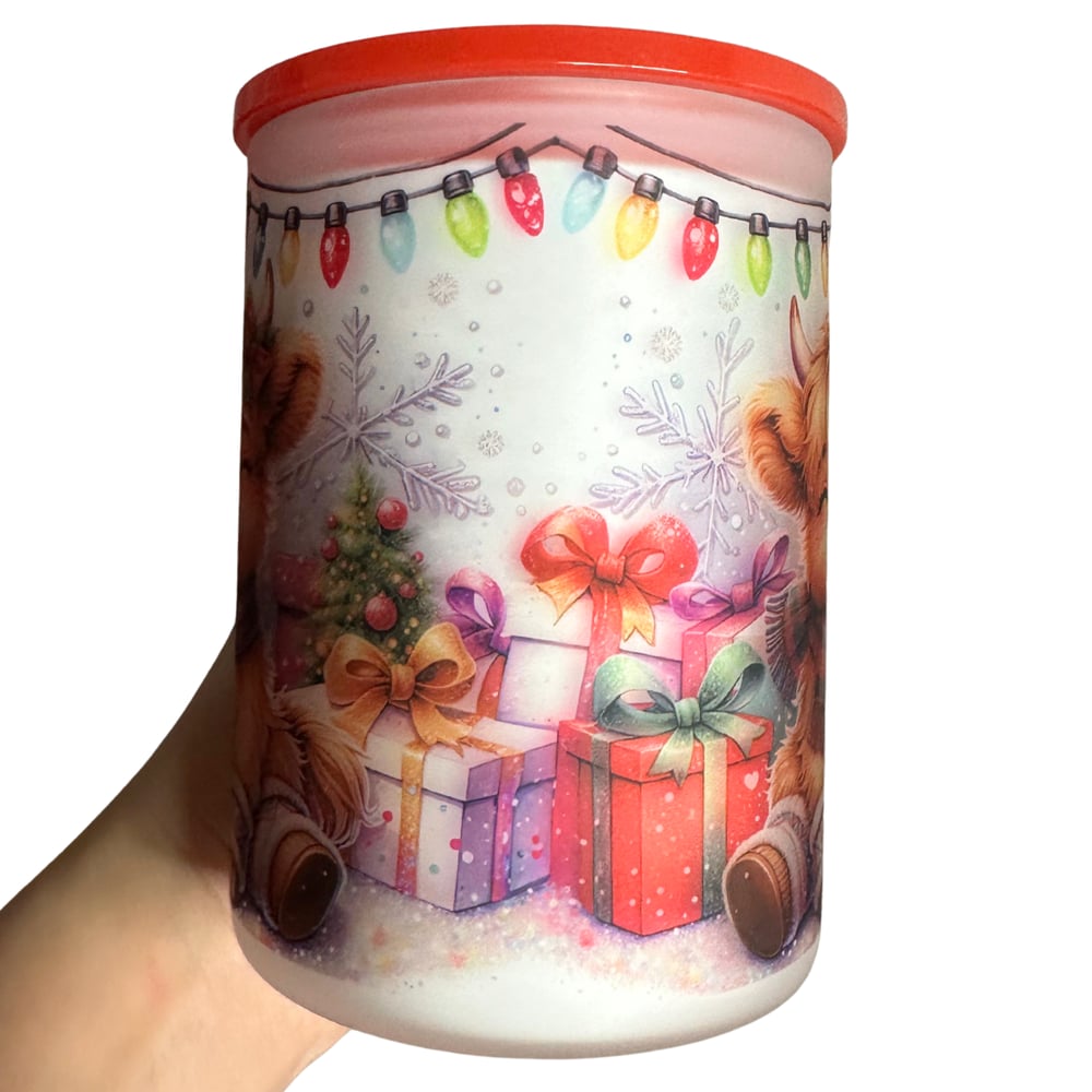 Image of Christmas Cow 17oz Frosted Glass Mug🐮🎄