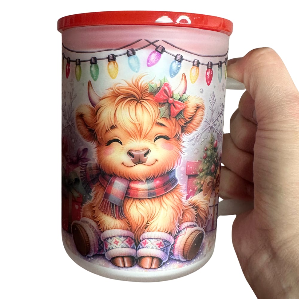 Image of Christmas Cow 17oz Frosted Glass Mug🐮🎄