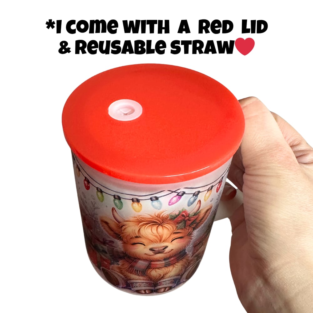 Image of Christmas Cow 17oz Frosted Glass Mug🐮🎄