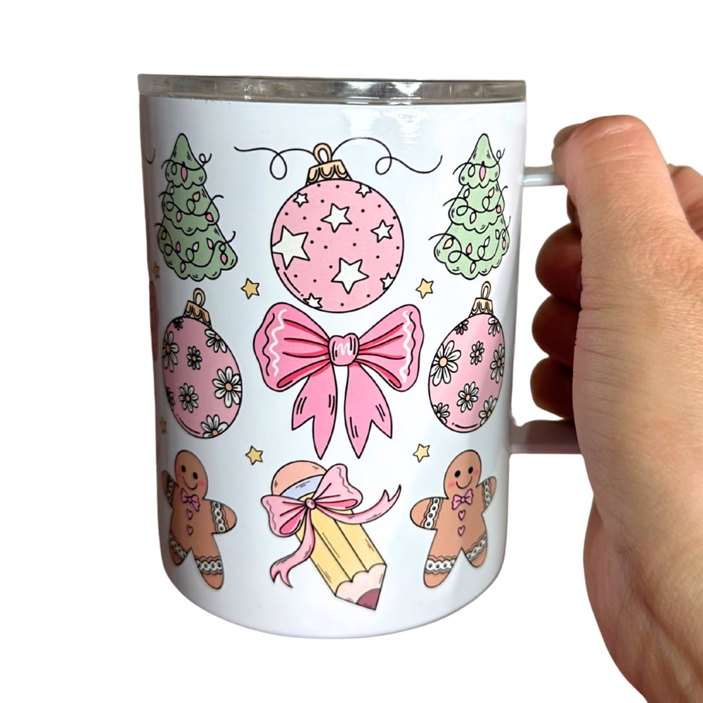 Image of Teacher Christmas 12oz Stainless Steel Mug✏️🎄