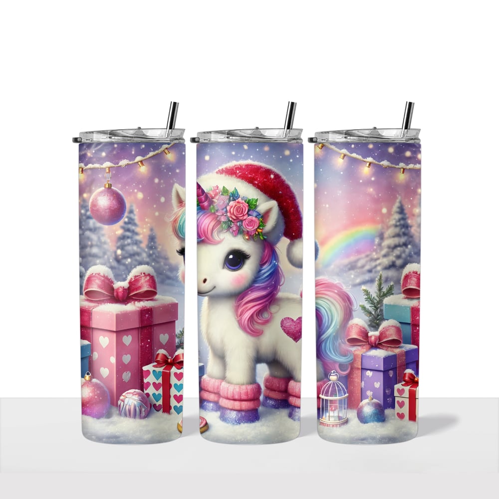 Image of Holiday Unicorn 16oz Kids Tumbler🦄🎄