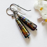 Image 3 of Earrings - Iris Lustre Cones/Black Dots