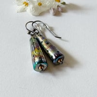 Image 2 of Earrings - Iris Lustre Cones/Black Dots