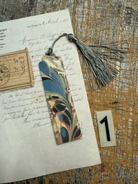 Image 4 of Small one-of-a-kind wooden hand marbled bookmark with tassel YOU CHOOSE