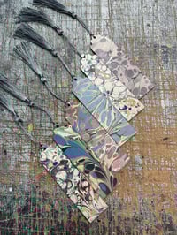 Image 2 of Small one-of-a-kind wooden hand marbled bookmark with tassel YOU CHOOSE
