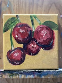 Image 2 of "Cherries" 5"x5" Painting 