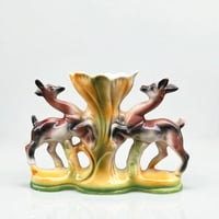 Image 1 of Vase italien en céramique polychrome vintage biches et fleur - ICAP - Italie -  XXe