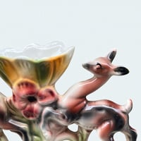Image 6 of Vase italien en céramique polychrome vintage biches et fleur - ICAP - Italie -  XXe