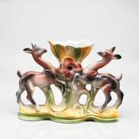 Image 2 of Vase italien en céramique polychrome vintage biches et fleur - ICAP - Italie -  XXe