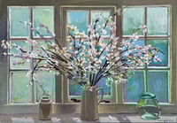 Image 1 of Blossom against Studio Window. Oil on board. 73cm x 103cm including frame