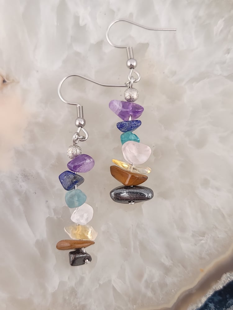 Image of Crystal Chip Chakra Dangle Earrings