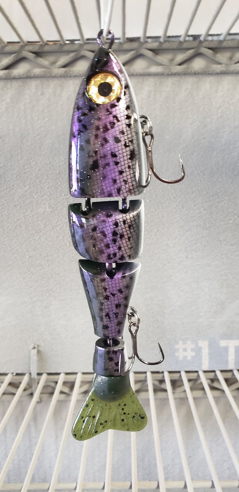 Image of 8 inch FLOATING Cut Tail. 2ozs Scaled Purple Trout Stencil Dots