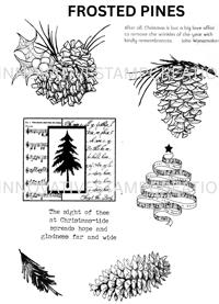 🌲 FROSTED PINES – ISC Red Rubber Stamp Sheet (8 stamps)