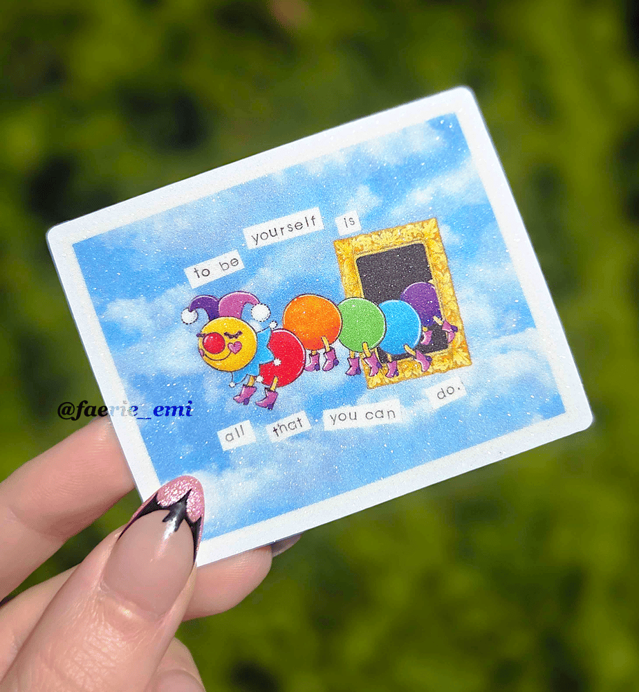 Image of Be Yourself Jesterpillar Sparkly Glitter Rainbow Sticker