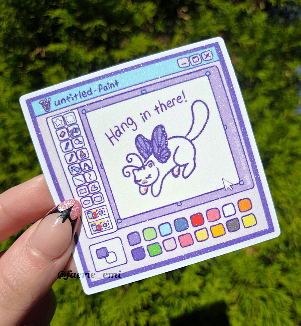 Image of Hang in there! Y2k MS Paint Fairy Cat Vinyl Sticker