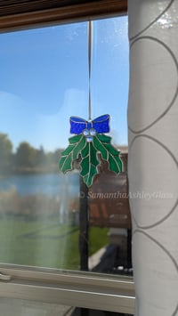 Image 3 of Holly Suncatcher - Cobalt Blue Bow
