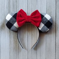 Image 3 of Black & White Buffalo Plaid Ears 