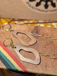 Image 2 of Wooden Gold Chain Ear Plug Earrings
