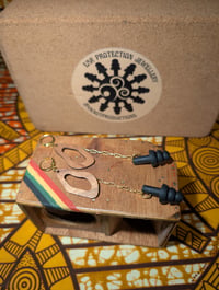 Image 1 of Wooden Gold Chain Ear Plug Earrings