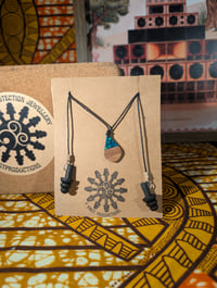 Image 2 of Blue Gold Leaf Ear Plug Necklace