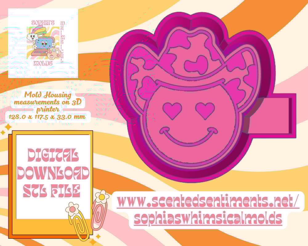 Image of Cowboy Smiley Face Mold|Housing Mold Maker STL File for Freshies|Candle|Aroma Beads|Freshie Mold