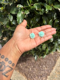 Image 1 of Mint Green Resin Flower Earrings-1 Inch