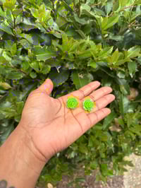 Image 1 of Green Resin Rose Earrings: Handmade Floral Jewelry, Nickel-Free