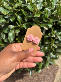 Image 1 of Pastel Pink Resin Flower Earrings- 1 Inch