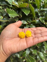 Image 1 of Yellow Resin Flower Earrings-1 Inch