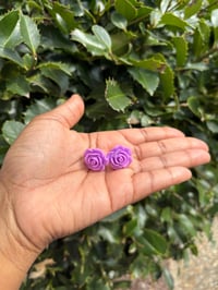 Image 1 of Purple Resin Flower Earrings-1 Inch Width
